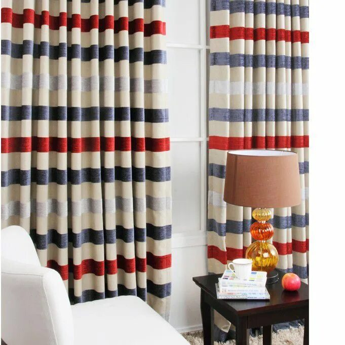 Полосатые шторы фото Boys Favorite Striped Printed Flocking Polyester and Cotton Curtains (Two Panels