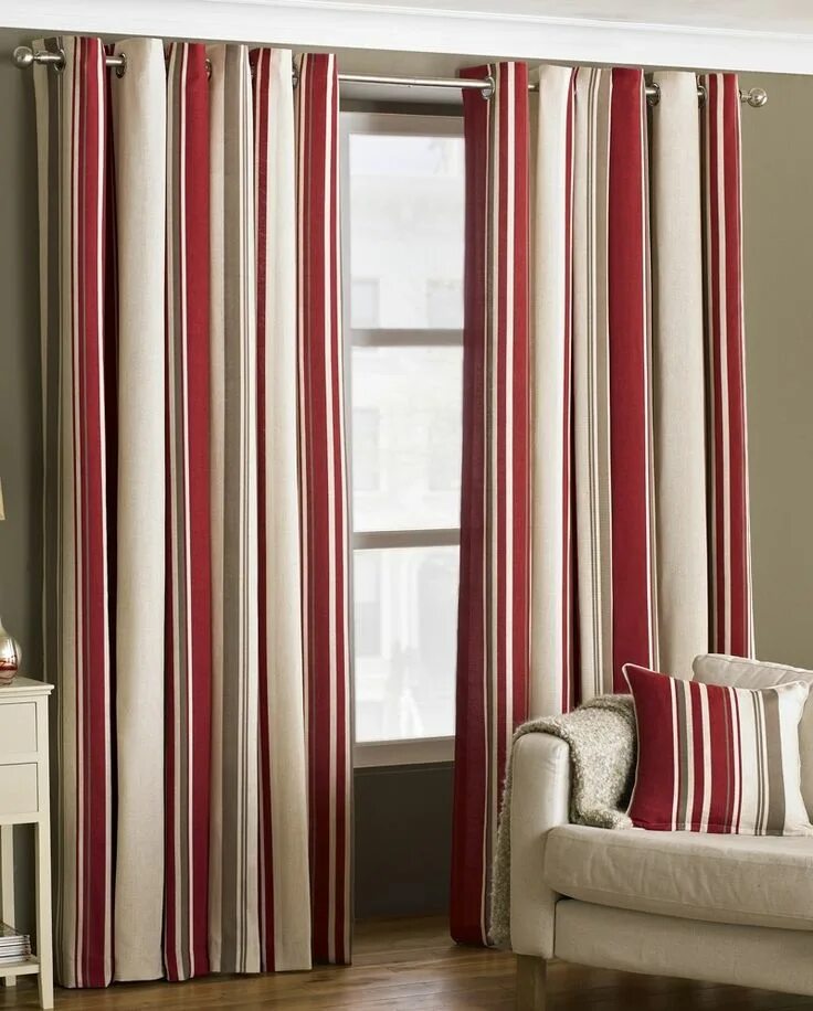 Полосатые шторы в интерьере Broadway Readymade Lined Eyelet Curtains in Raspberry Ready made eyelet curtains