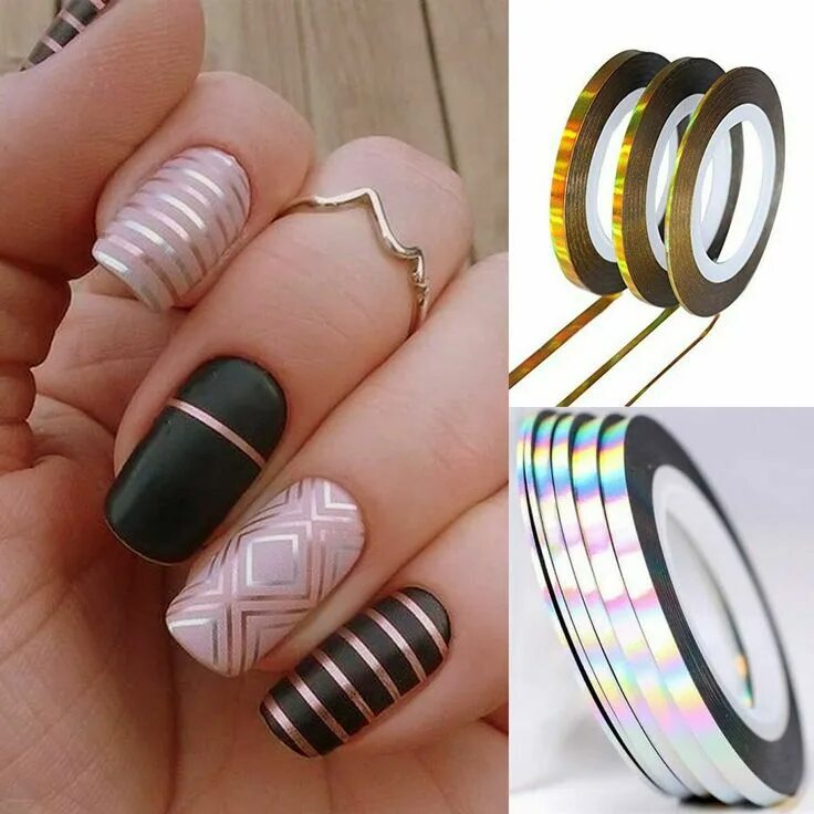 Полосы на ногтях фото Модные идеи маникюра 2020 Tape nail art, Nail striping tape, Nail art diy tape