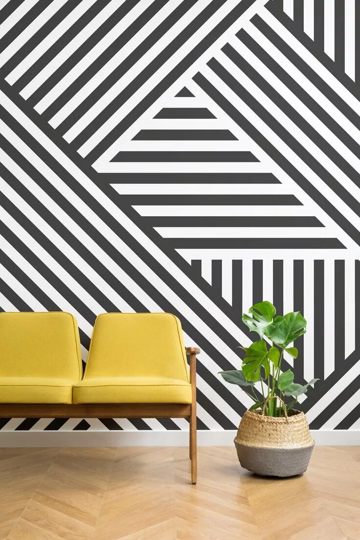 Полосы на стене в интерьере краской Divert-Striped-Geometric-Wall-Mural Geometric wall paint, Wall paint designs, Ho