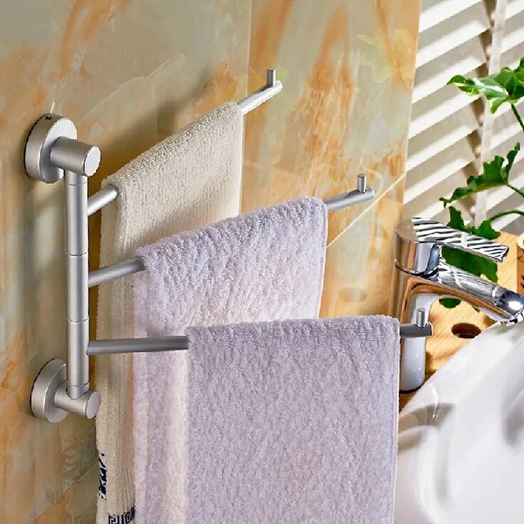 Полотенце держатели в ванную комнату фото Bathroom Aluminum Wall Mounted Towel Rack Storage Holder With 3 Rotate Rails Bat