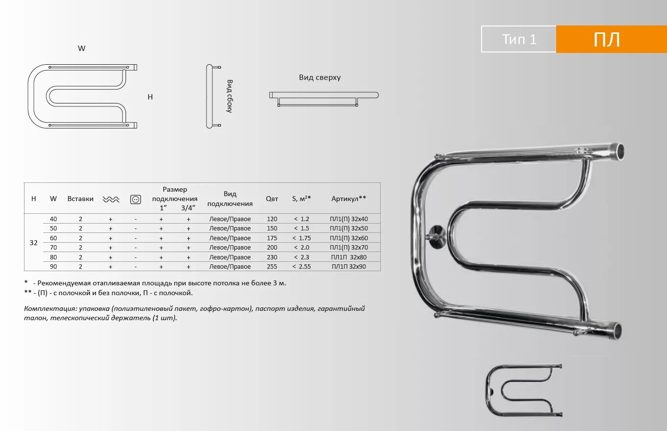 Полотенцесушитель 3 4 дюйма боковое подключение Тругор Полотенцесушитель ПЛ1 32x50П ПЛ1 32*50 купить в Перми за 3350 руб. в инте