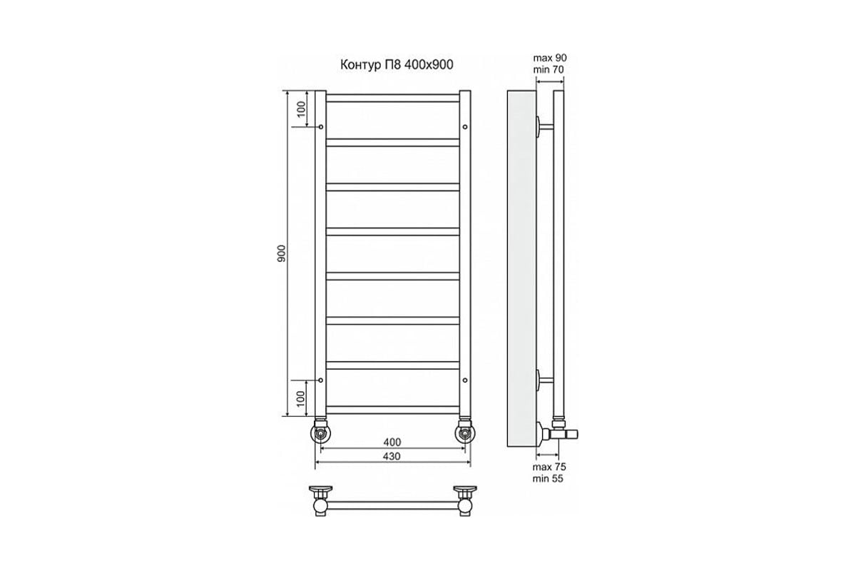 Полотенцесушитель межосевое 450 мм нижнее подключение Полотенцесушитель водяной Terminus Контур с полкой П8 400x900 - выгодная цена, о