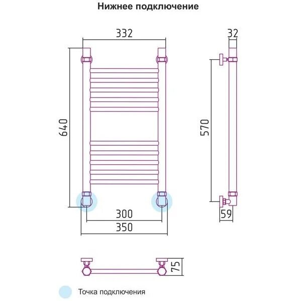 Полотенцесушитель межосевое 450 мм нижнее подключение Полотенцесушитель водяной Сунержа Богема прямая, 600х300 мм, диаг/нижнее подкл-е