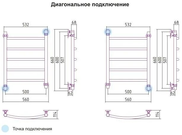 Полотенцесушитель межосевое 450 мм нижнее подключение Полотенцесушитель водяной Галант+ 600x500 Сунержа 00-0200-6050 - купить в Москве