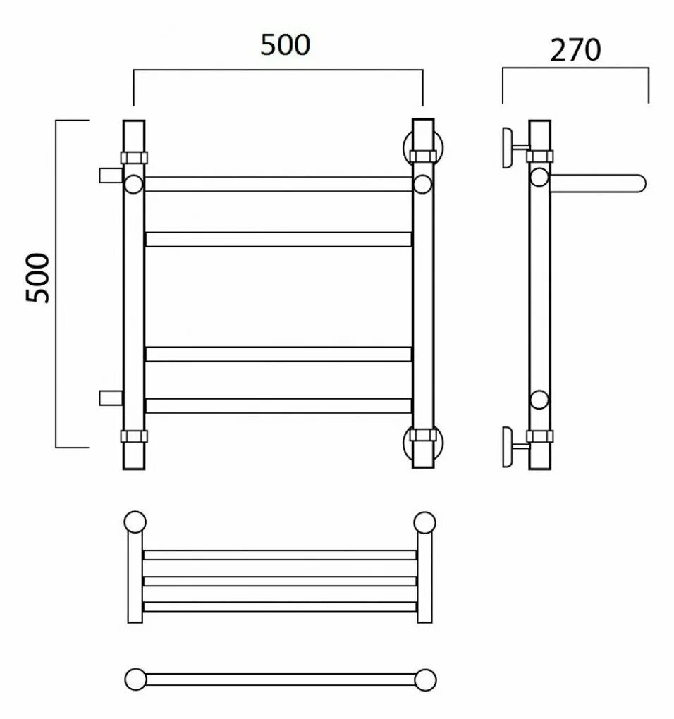 Полотенцесушитель с задним подключением Водяной полотенцесушитель Роснерж Прямая L107111 50x50 с полкой и боковым подклю