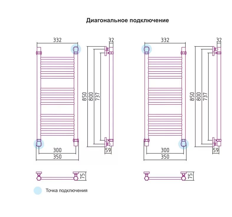 Полотенцесушитель водяной 400х800 нижнее подключение Полотенцесушитель водяной Сунержа Богема прямая, 800х300 мм, диаг/нижнее подкл-е