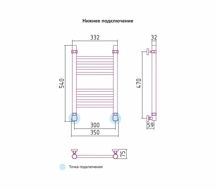 Полотенцесушитель водяной 600х800 с нижним подключением Водяной полотенцесушитель Сунержа Богема 500х300