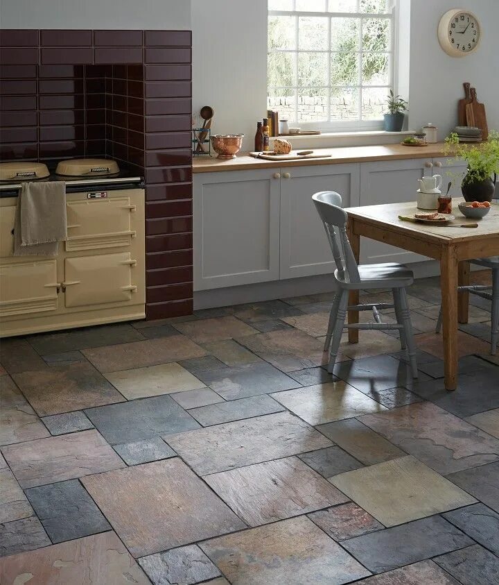 Половая плитка для кухни фото Natural Slate Sheera Modular Tile Kitchen flooring, Slate floor kitchen, Kitchen