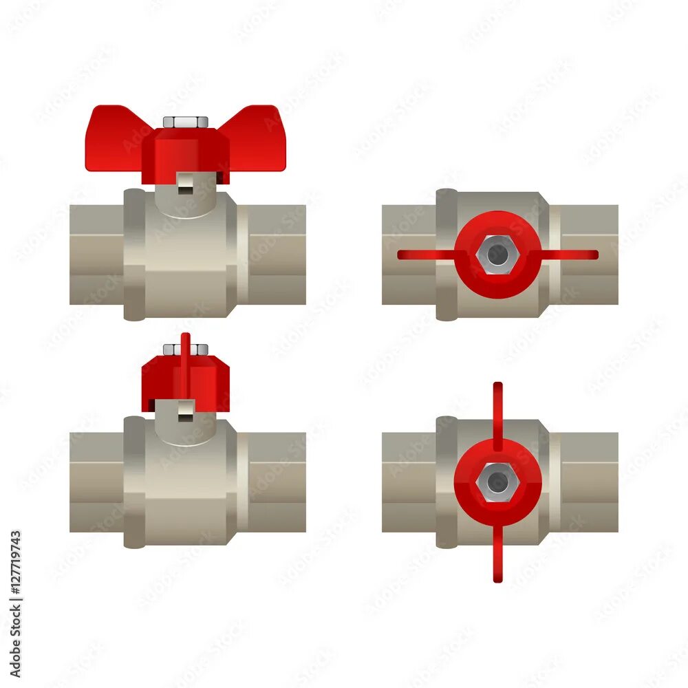 Положение крана закрыто фото Ball valve vector illustration, side and top view, open closed, realistic design