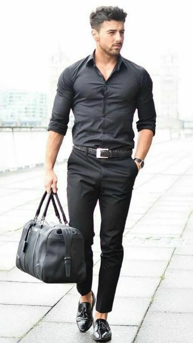 Полу классический мужской стиль Pin on Black Shirt Combination Pant