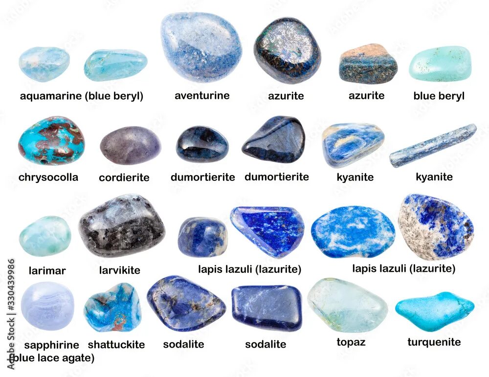 Полудрагоценные камни фото и описание collage of various blue gemstones with names фотография Stock Adobe Stock