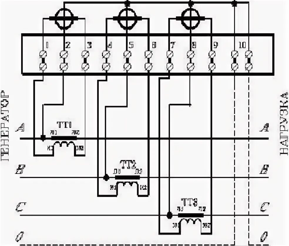 Полукосвенное подключение счетчика Схема включения полукосвенного прибора учета