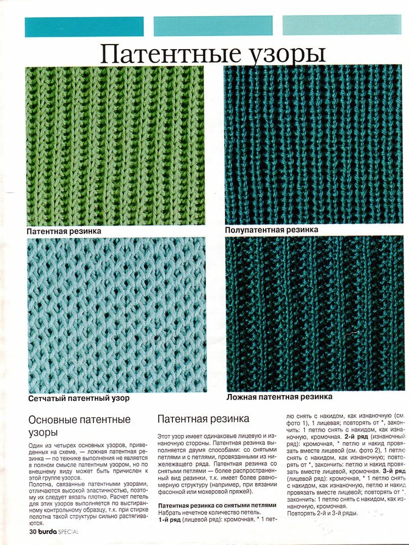 Полупатентный узор спицами схема и пошаговое Патентные узоры и резинки для вязания изделий спицами. Схемы. Вязание для Вас Дз