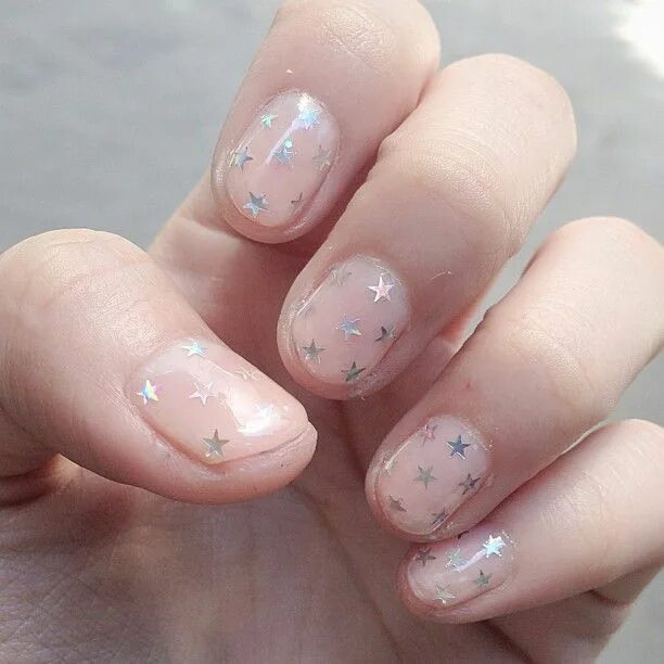 Полупрозрачный маникюр на короткие Cosmic Fun nails, Star nails, Manicure