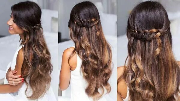 Полураспущенная прическа на длинные волосы Braid Hairstyles: Loop Waterfall Braid - Luxy ® Hair Peinados elegantes fáciles,