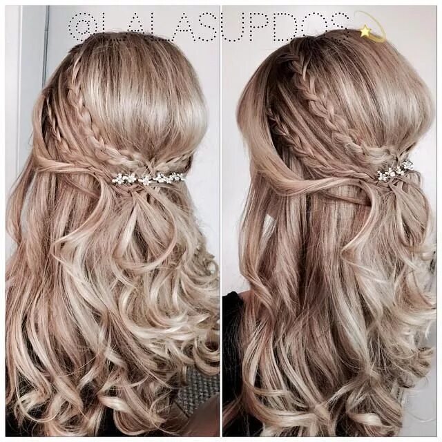 Полураспущенная прическа на средние волосы Teenage Fashion Blog: Double crown braids loose curls Long hair styles, Hair sty