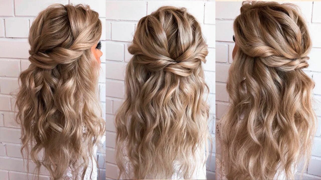 Полураспущенная прическа на средние волосы Wedding hairstyle Прическа Мальвинка Long hair styles, Boho hairstyles for long 