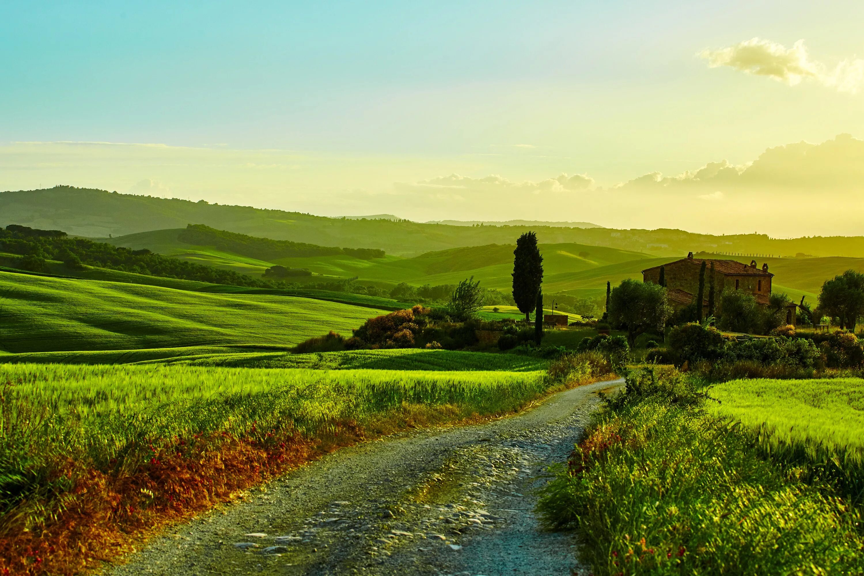 Поля италии фото Wallpaper : 3000x2000 px, fields, grasslands, hills, Italy, nature, roads, scene