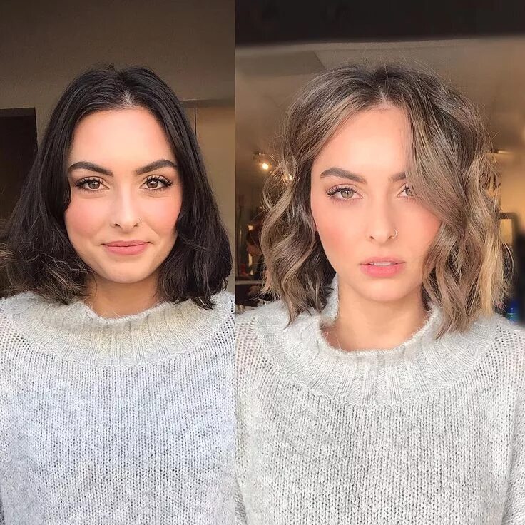 Поменять прическу на фото нейросеть @raylorojohair: light brown bob transformation - before and after - Night and Da