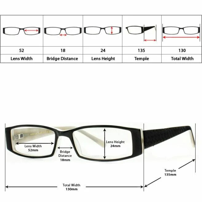 Померить очки по фото Eyeglasses Size Guide Eyeglasses, Glasses guide, Eye glasses frames