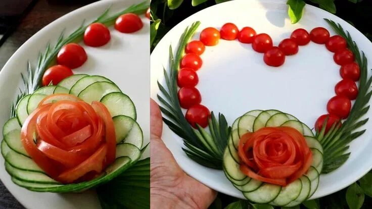 Помидоры нарезка красиво фото Super Salad Decoration Ideas - Cucumber & Tomato Rose Carving Garnish Amazing fo