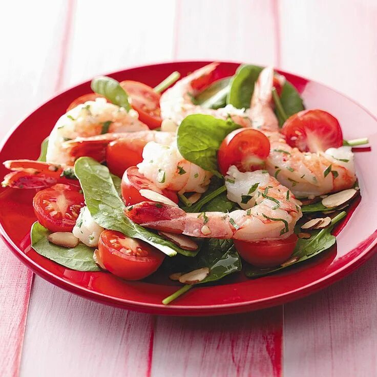 Помидоры с креветками фото Shrimp Spinach Salad Recette Salade de crevettes, Recette épinards, Recettes poi