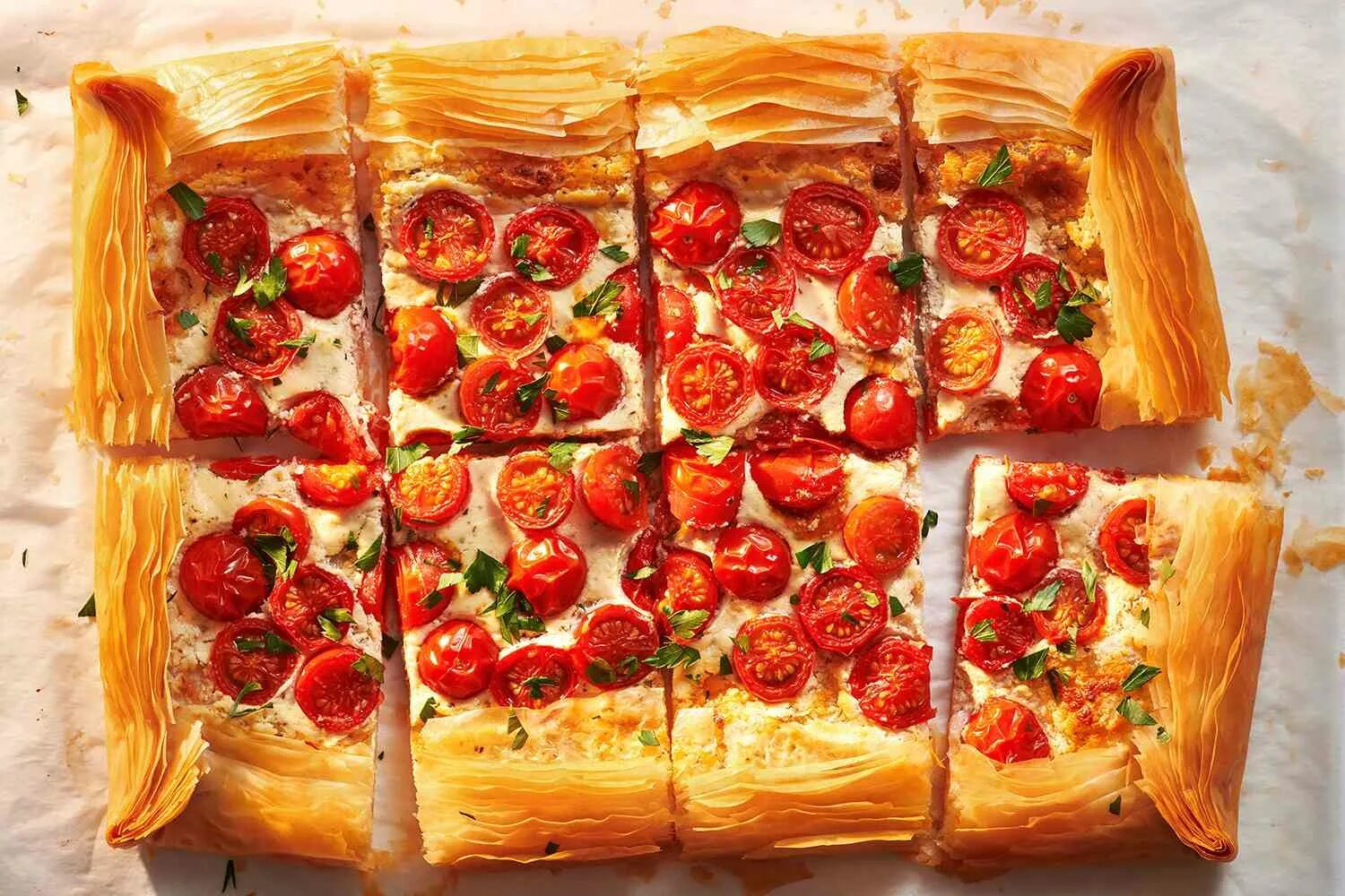 Помидоры в тесте рецепт с фото Tomato Tart With Fillo and Feta Cream Recipe