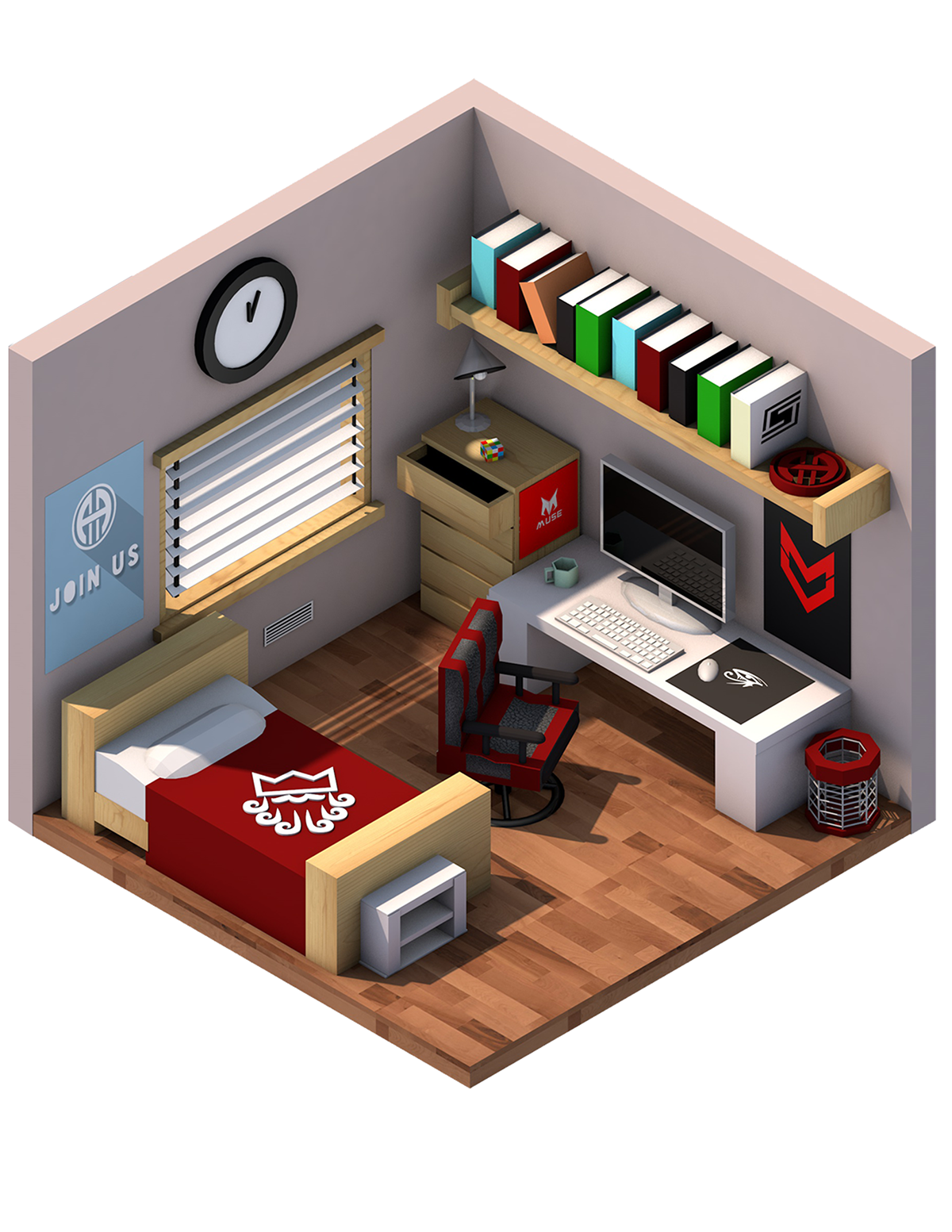 Помощь с дизайном комнаты Isometric Bedroom - "A Designers Room" on Behance Desain kamar tidur, Desain rua