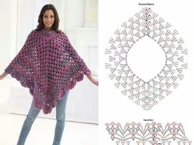 Пончо крючком со схемами для женщин Фотография Poncho au crochet, Modèles de poncho en crochet, Crochet