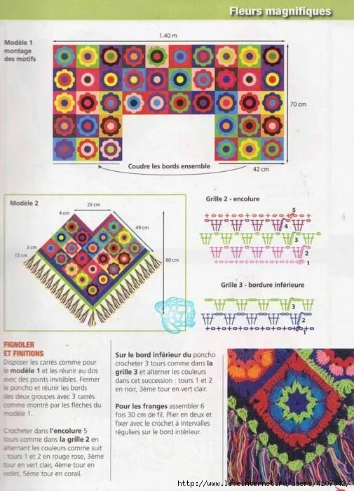 Пончо крючком со схемами из бабушкиного квадрата 4 (505x700, 206Kb) Crochet diagram, Crochet poncho, Yarn crafts crochet