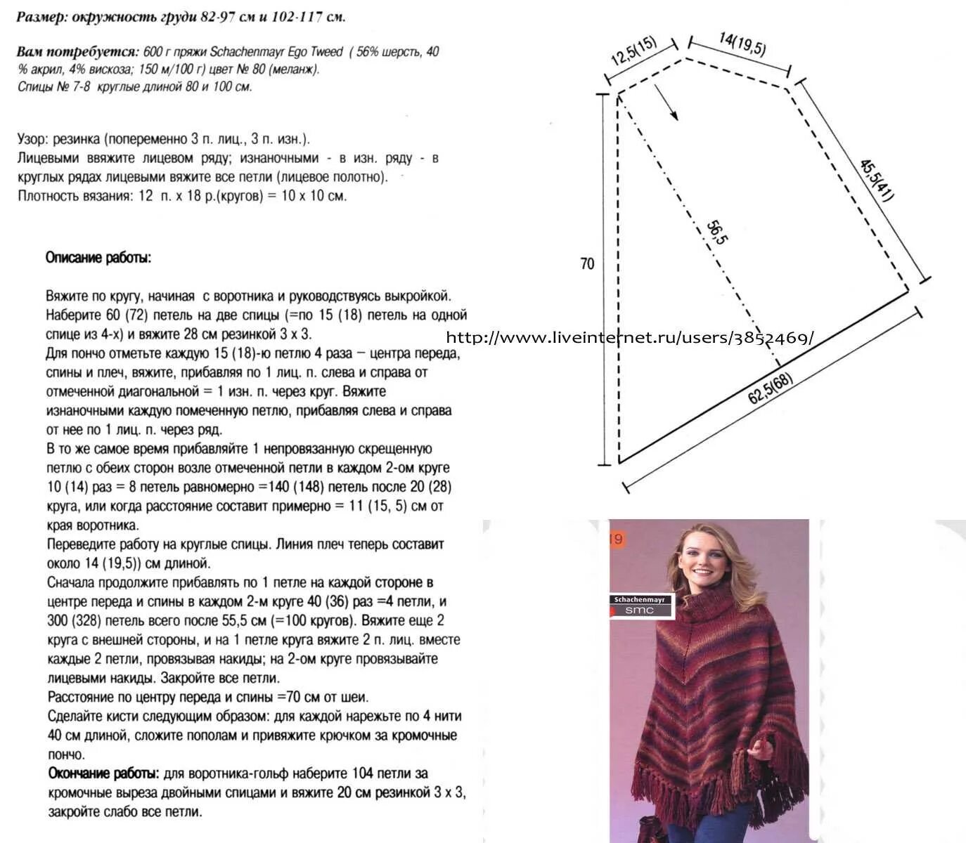 Пончо спицами схема и описание бесплатно Схемы вязания пончо для женщин