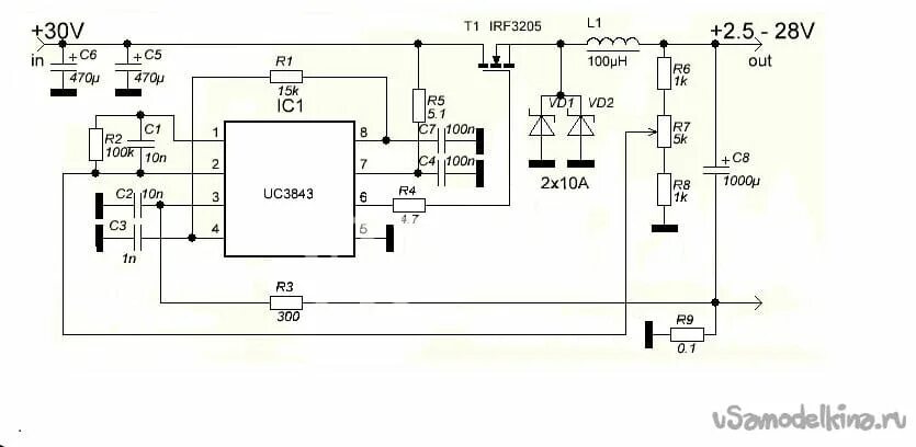 Понижающий преобразователь своими руками схема Понижающий преобразователь напряжения на UC3843