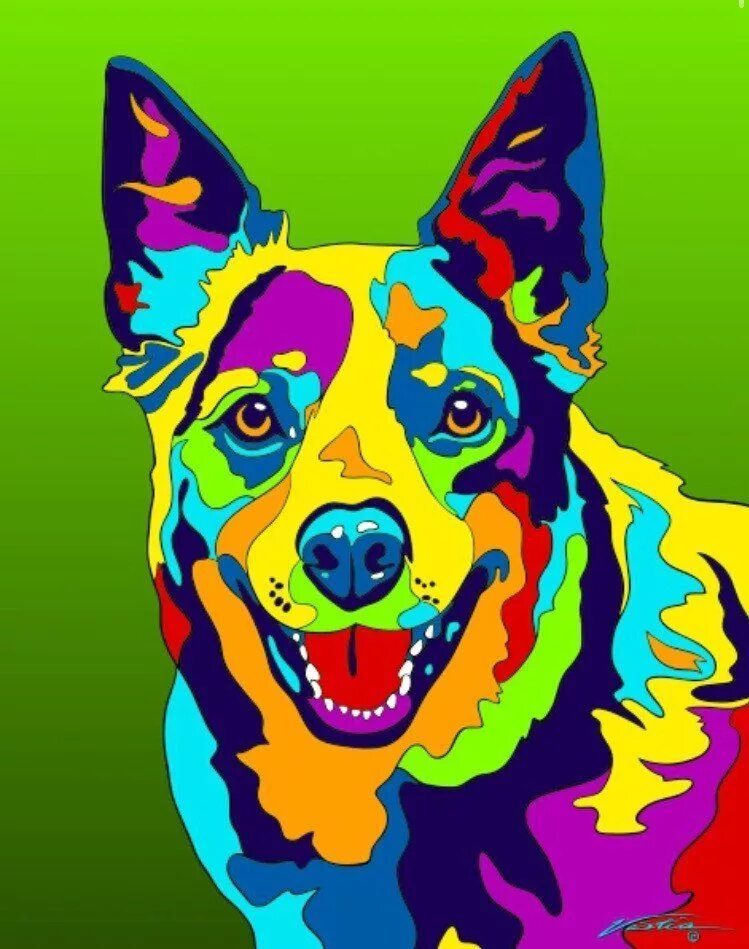 Поп арт картинки животных Multi-Color Australian Cattle Dog Breed Matted Prints Dog pop art, Cattle dog, D