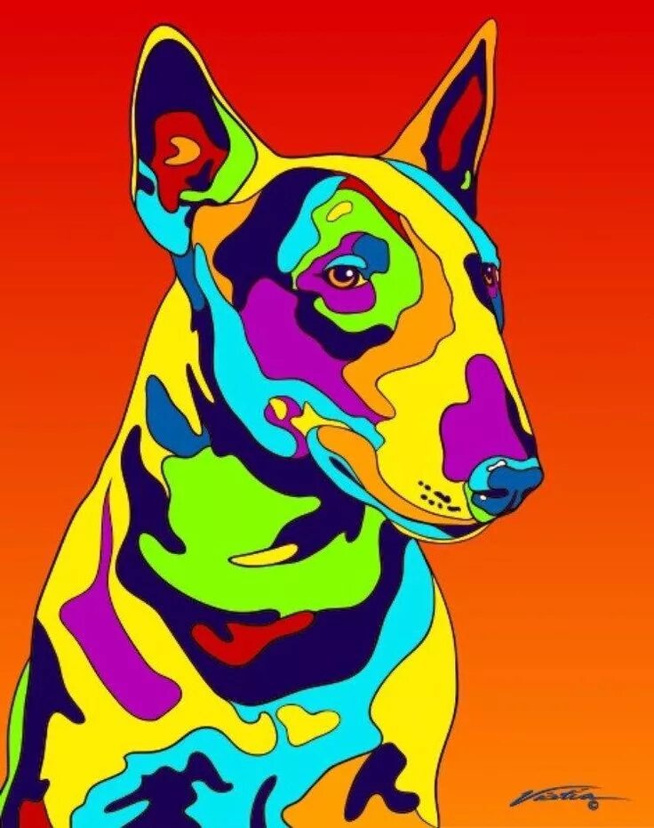 Поп арт картинки животных Pin by снежана on Art - Artful Animals ❤ Bull terrier art, Dog paintings, Dog pr