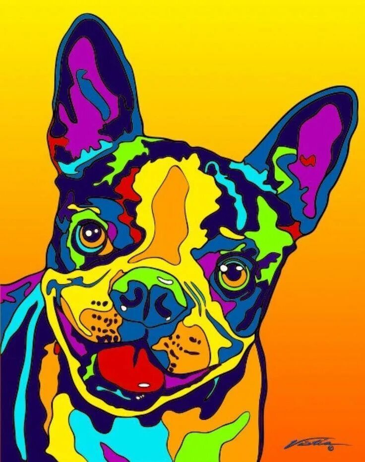 Поп арт картинки животных Boston Terrier - Friendly and Bright Arte del perro, Arte de boston terrier, Dib