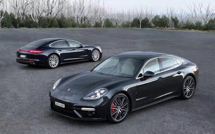 Порше панамера фото цена в рублях Porsche Panamera, 2017, front view, rear view, sporty 4-door coupe, gray Panamer