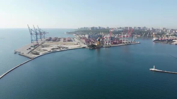 Порт одессы сегодня фото Sea Port Cargo Cranes Container Terminal Aerial Shot - Stock Footage