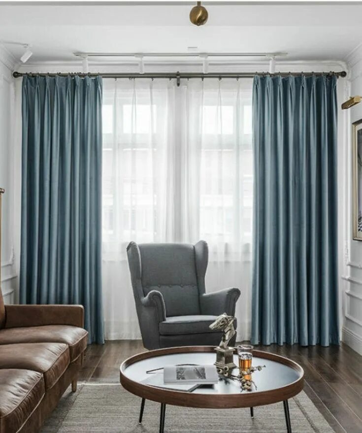 Портьера в интерьере гостиной Pair of Blue Mirage Velvet Curtains, Bedroom Blue Velvet Curtains, Living Room V