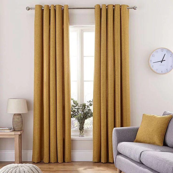 Портьеры шторы в интерьере Vermont Eyelet Curtains Yellow curtains living room, Yellow living room, Curtain