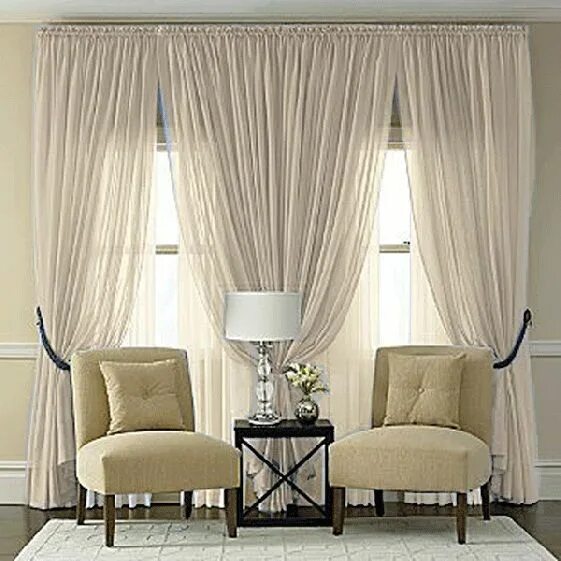 Портьеры шторы в интерьере Splendor Semi Sheer Batiste Rod Pocket Panel in Beige Living room windows, Styli