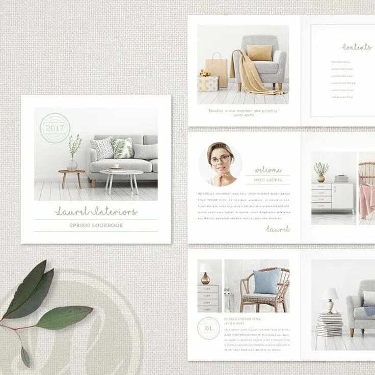 Портфолио дизайнера интерьера шаблон Interior Design Lookbook Template, INSTANT DOWNLOAD, Square Magazine Template, P