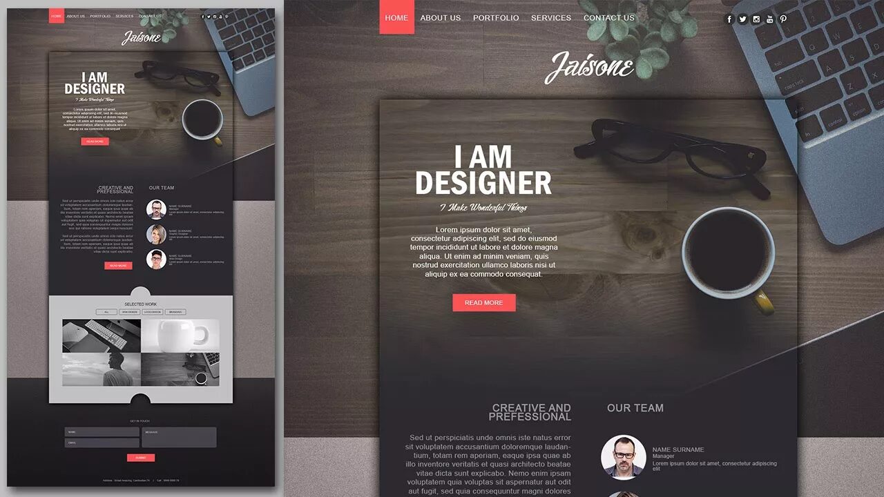 Портфолио студии дизайна Photoshop Website Design Tutorial - Stylish Portfolio With Grain Texture - YouTu