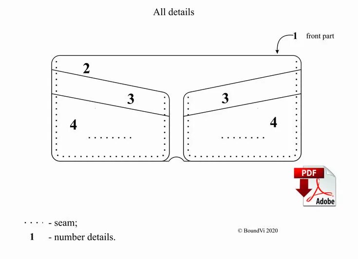 Портмоне мужское из натуральной кожи выкройка PDF Wallet Leather / Leather Pattern / Template Wallet / Long Wallet PDF / Patte