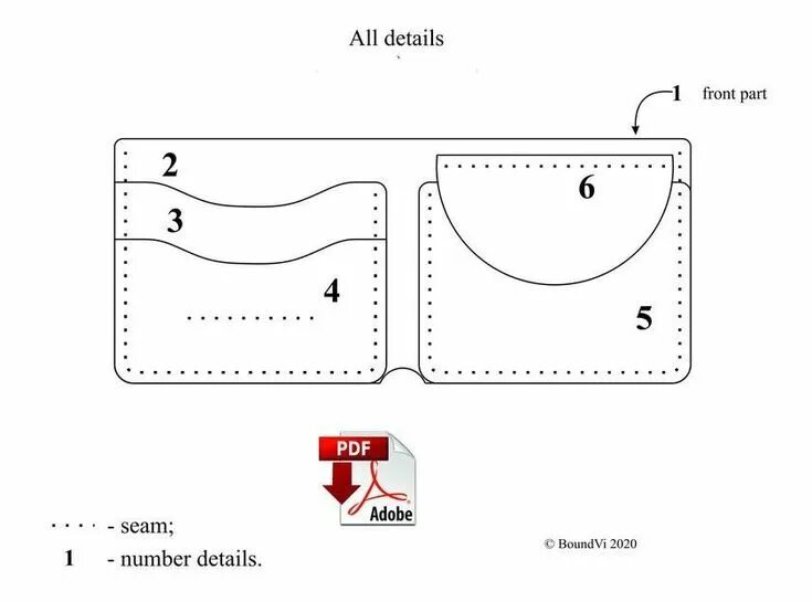 Портмоне выкройки скачать бесплатно PDF wallet leather / pattern bifold / leather pattern / Template wallet / Long W