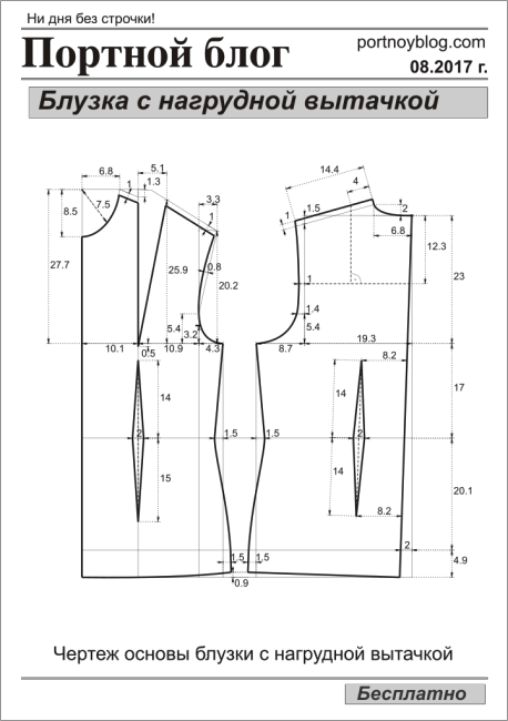 Портной ру бесплатные выкройки Бесплатная выкройка блузки с вытачкой Портной блог Выкройки, Портной, Шитье