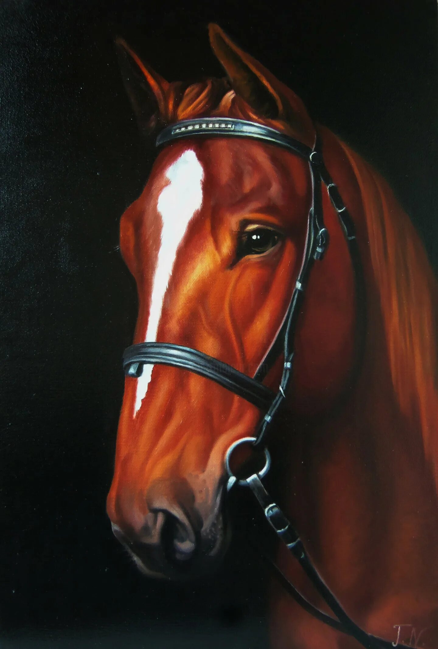 Портрет лошади фото Horse Portrait-1 (40X60Cm, Oil Painting,, Schilderij door Sergey Miqayelya Artma