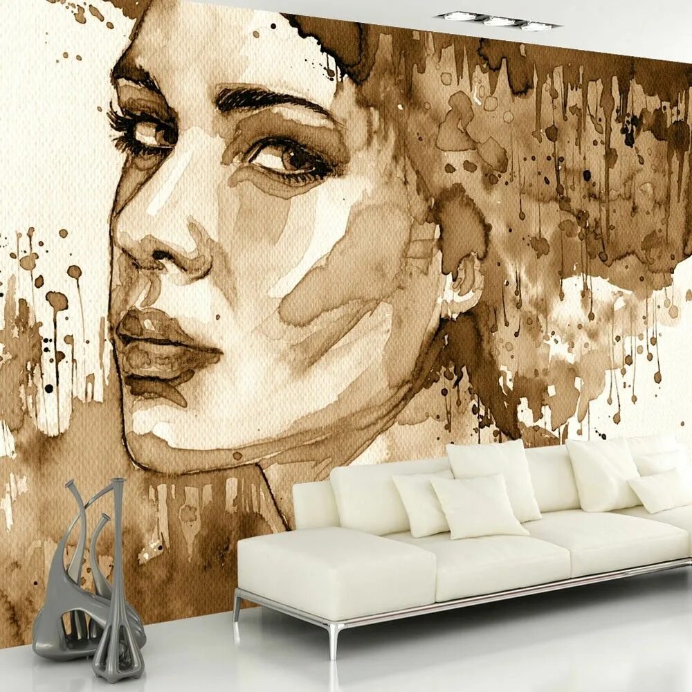 Портреты на стене в интерьере Wallpaper - Female Portrait (Sepia) - 3D Wallpaper Murals UK 3d wallpaper mural,