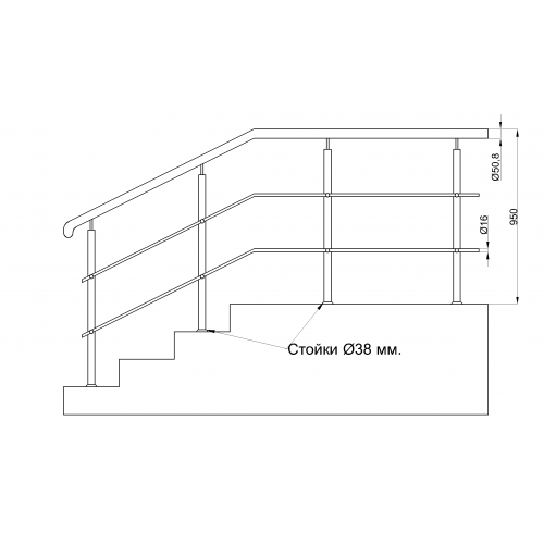 Поручень для лестницы чертеж Купить ограждение с двумя ригелями,для помещений в Москве