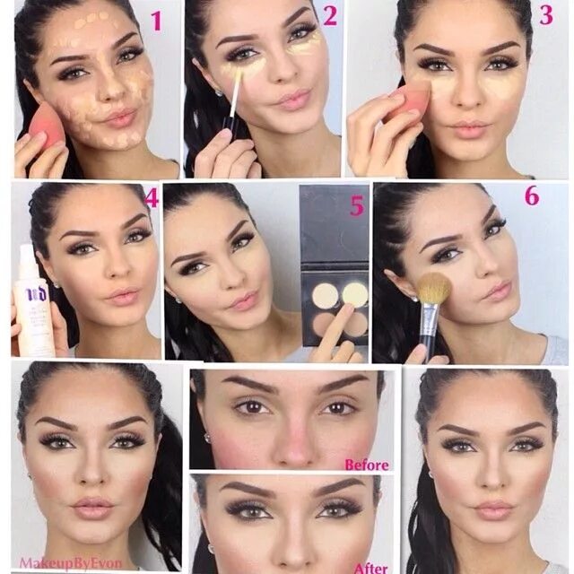 Порядок наложения макияжа на лицо пошагово фото Pin on Highlighting and contouring